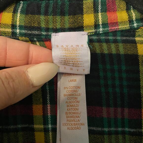 Savage X Fenty Distressed Flannel Shirt Green Pink Sleep Top Women's size Large - Picture 3 of 10